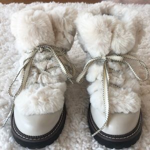 White fluffy lace up boots